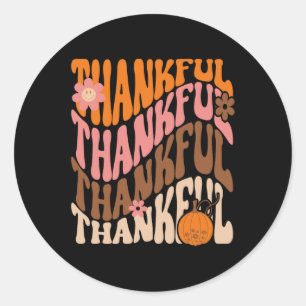 Retro Thankful Love Fall Thanksgiving Groovy Pumpk Classic Round Sticker
