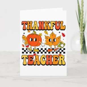 Retro Thankful Teacher Groovy Thanksgiving Fall Wo Card