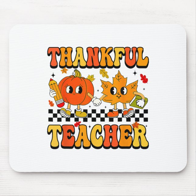 Retro Thankful Teacher Groovy Thanksgiving Fall Wo Mouse Pad (Front)