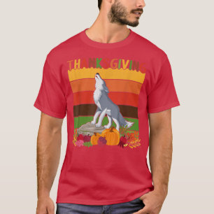 Retro Thanksgiving Decor Wolf Lovers Thanksgiving T-Shirt