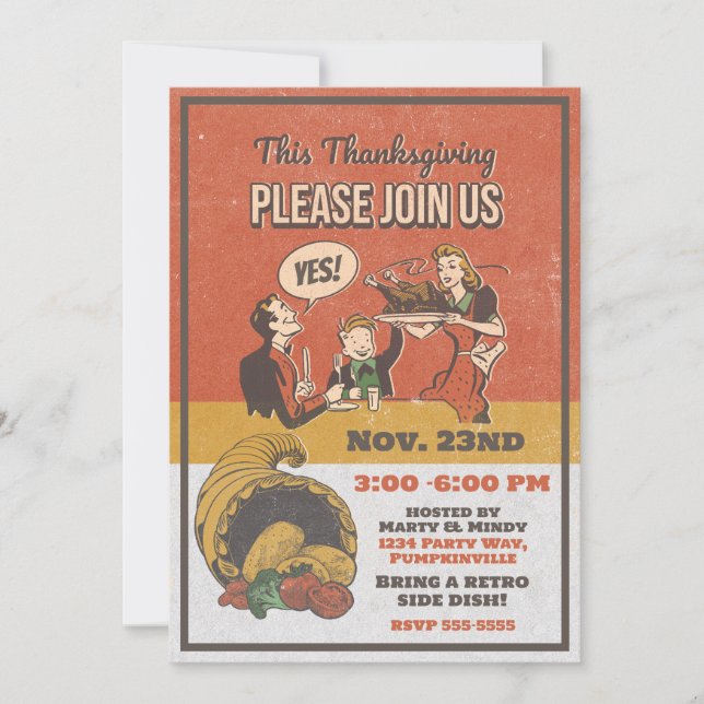 Retro Thanksgiving Dinner Comic Invitation (Front)