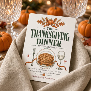 Retro Thanksgiving Dinner One Night Only Pie Invitation