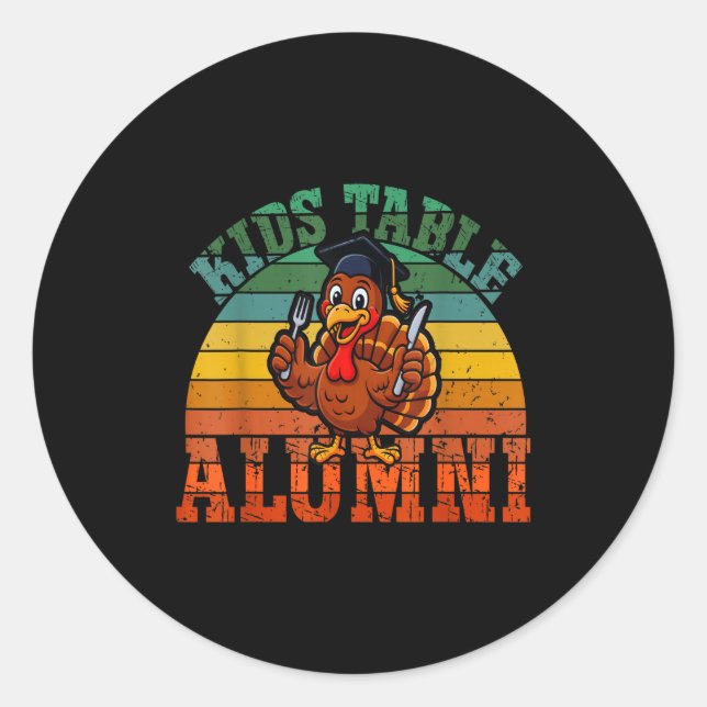 Retro Thanksgiving Turkey Graduate Kids Table Alum Classic Round Sticker (Front)