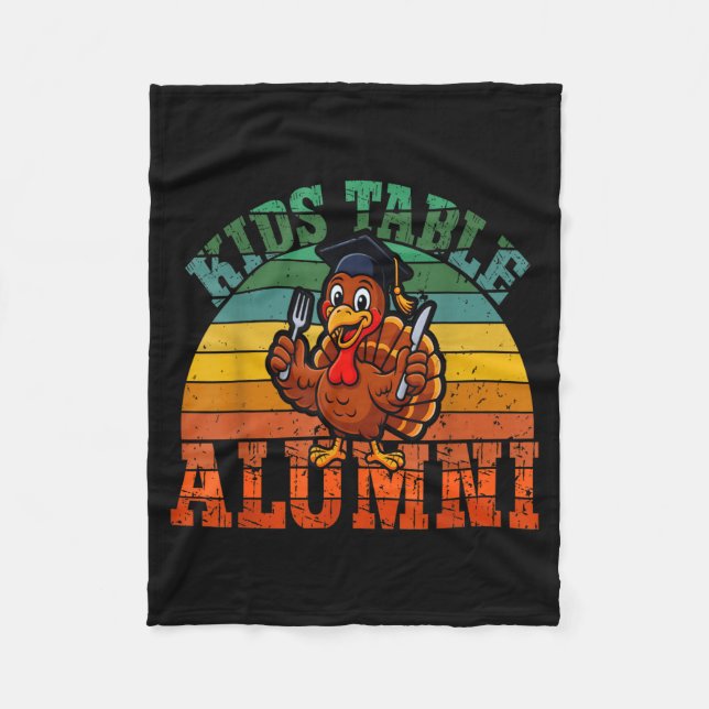 Retro Thanksgiving Turkey Graduate Kids Table Alum Fleece Blanket (Front)