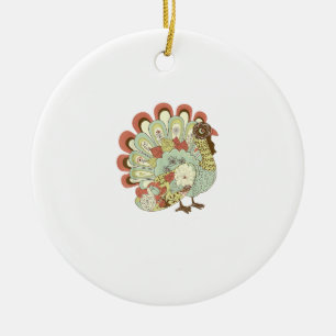Retro Thanksgiving Turkey - Vintage Floral Ceramic Tree Decoration