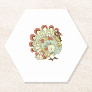 Retro Thanksgiving Turkey - Vintage Floral Paper Coaster