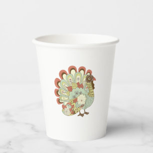 Retro Thanksgiving Turkey  - Vintage Floral Paper Cups