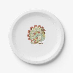 Retro Thanksgiving Turkey - Vintage Floral Paper Plate