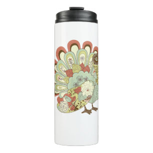 Retro Thanksgiving Turkey - Vintage Floral Thermal Tumbler