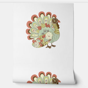 Retro Thanksgiving Turkey - Vintage Floral Wallpaper