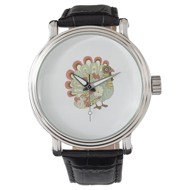 Retro Thanksgiving Turkey  - Vintage Floral Watch (Front)