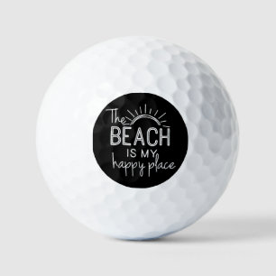 Retro The Beach is My Happy Place Funny Summer Bea Golf Balls