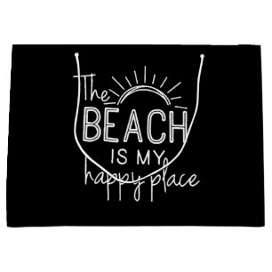 Retro The Beach is My Happy Place Funny Summer Bea Large Gift Bag