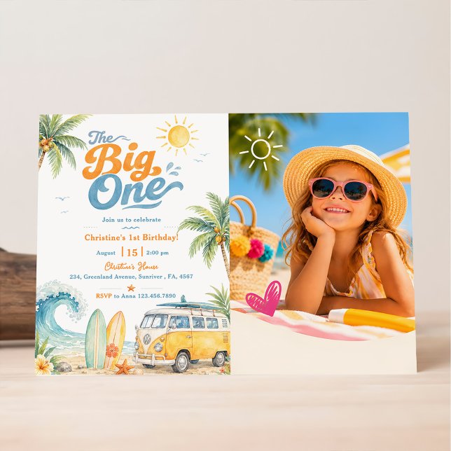 Retro The Big One Surf Beach 1st Birthday Invitation (Creator Uploaded)