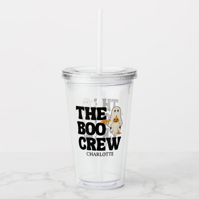  Retro The Boo Crew Spooky Halloween Acrylic Tumbler (Front)