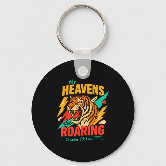 Retro The Heavens Are Roaring Believer Bible Verse Key Ring (Front)