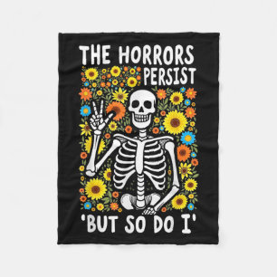 Retro The Horrors Persist But So Do I Humor Skelet Fleece Blanket