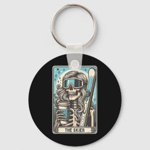 Retro The Skier Tarot Card Funny Skeleton Skier Sk Key Ring