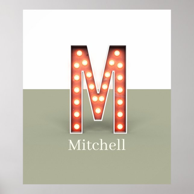 Retro Theatre Marquee Letter M Personalised Poster (Front)