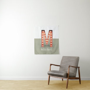 Retro Theatre Marquee Letter M Personalised Tapestry