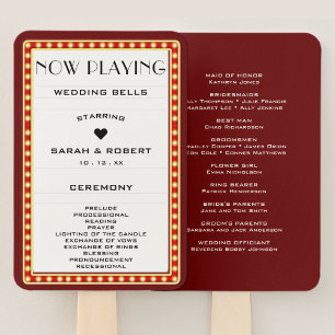 Retro Theatre Marquee Sign Red Wedding Program Hand Fan
