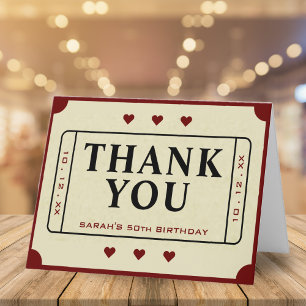 Retro Theatre Movie Ticket Stub 50th Birthday Thank You Card
