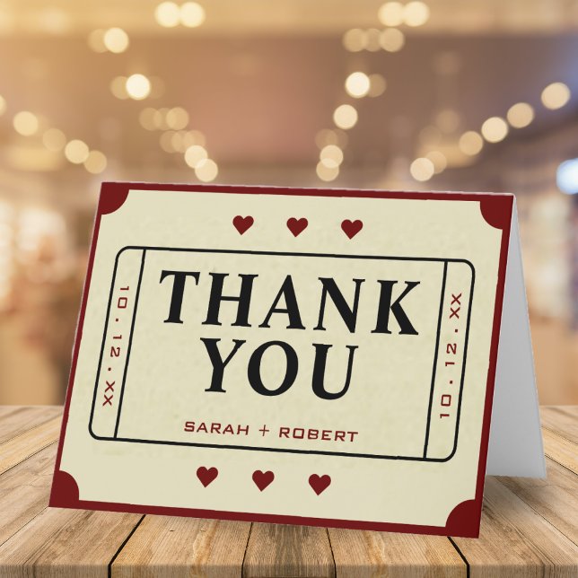 Retro Theatre Movie Ticket Stub Wedding Thank You Card (Retro Theater Movie Ticket Stub Wedding Thank You Card)