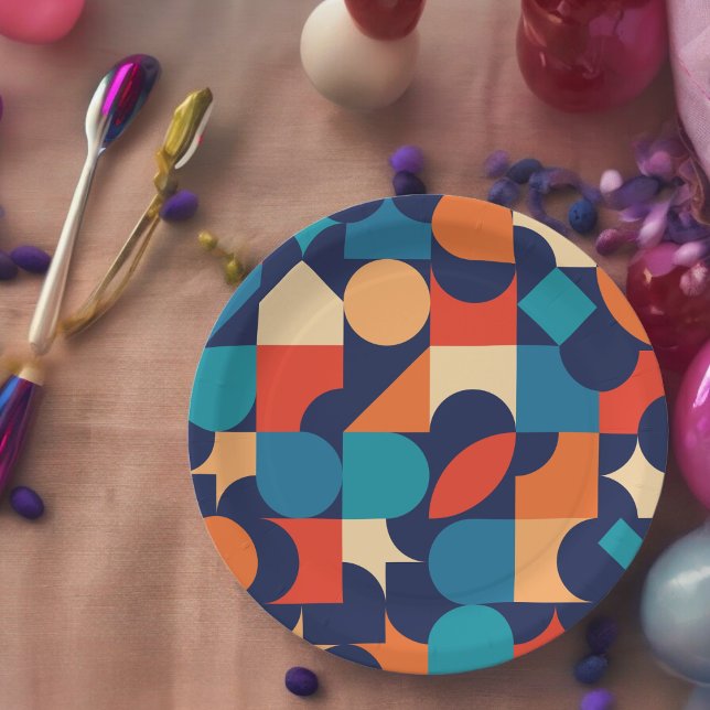 Retro Theme Paper Plate (Bauhaus retro style,birthday,wedding,baby shower,special occasion event paper plate party supplies)