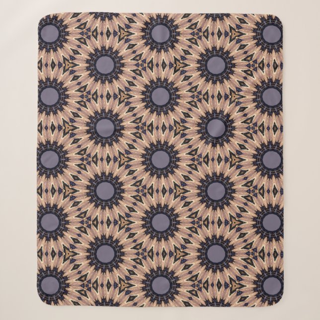 Retro-Themed Bold Gray & Brown Blooms Sherpa Blanket (Front)