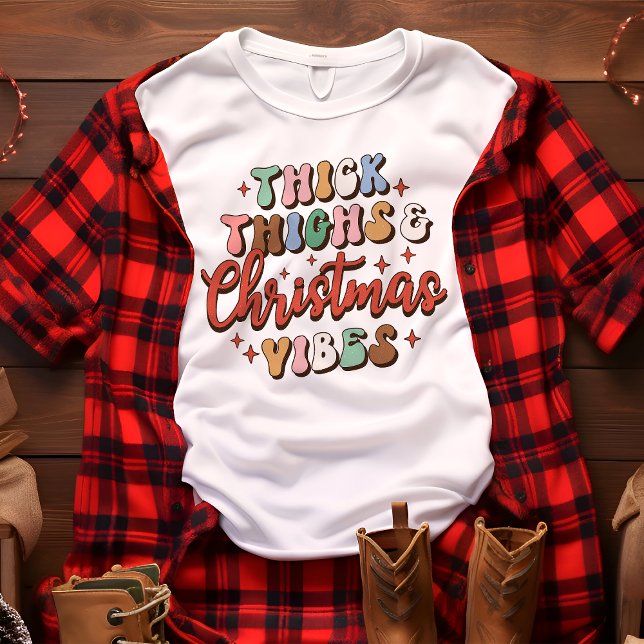 Retro Thick Thighs and Christmas Vibes Holiday Tri-Blend Shirt (Creator Uploaded)