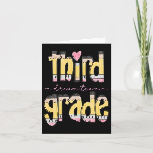 Retro Third Grade Dream Team Pencil Teacher Back T Card (Front)