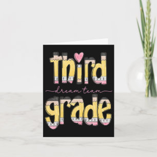 Retro Third Grade Dream Team Pencil Teacher Back T Card