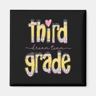 Retro Third Grade Dream Team Pencil Teacher Back T Magnet