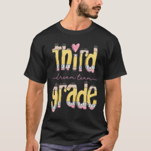 Retro Third Grade Dream Team Pencil Teacher Back T T-Shirt