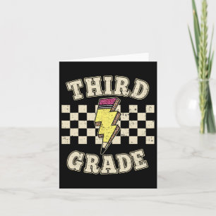 Retro Third Grade Teacher Lightning Bolt Pencil Te Card