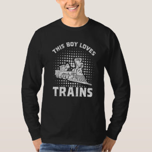 Retro This Boy Loves Trains Railroad Lover Boys Me T-Shirt