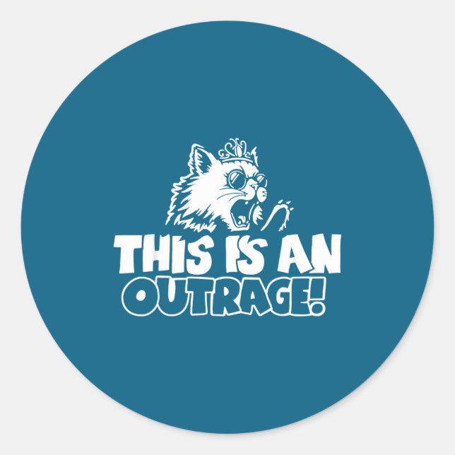 Retro This Is An Outrage Quote Meme Cat Cute Funny Classic Round Sticker (Front)