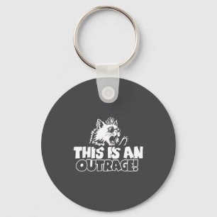 Retro This Is An Outrage Quote Meme Cat Cute Funny Key Ring