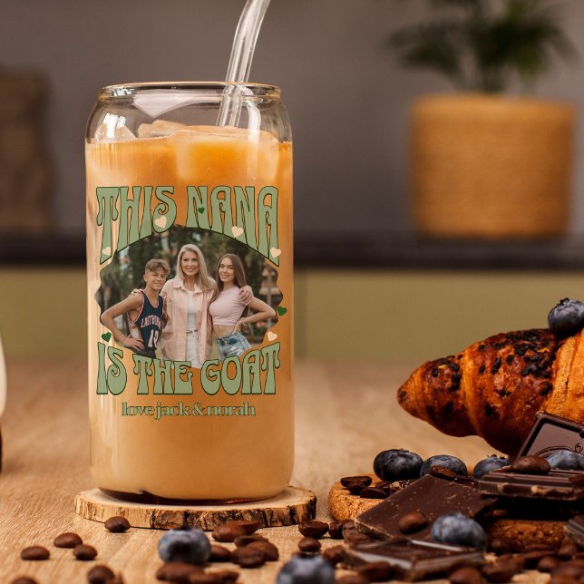 Retro This Nana is the Goat Photo Mug Can Glass (Greatest of all Time Nana Can Glass with retro design and custom photo)