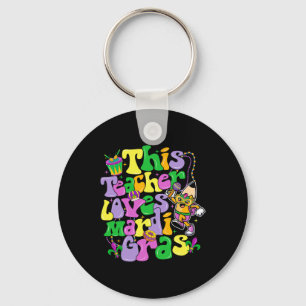 Retro This Teacher Loves Mardi Gras Teacher Carniv Key Ring