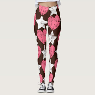 Retro Threadbare Hearts Stars Texture Leggings