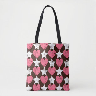 Retro Threadbare Hearts Stars Texture Tote Bag