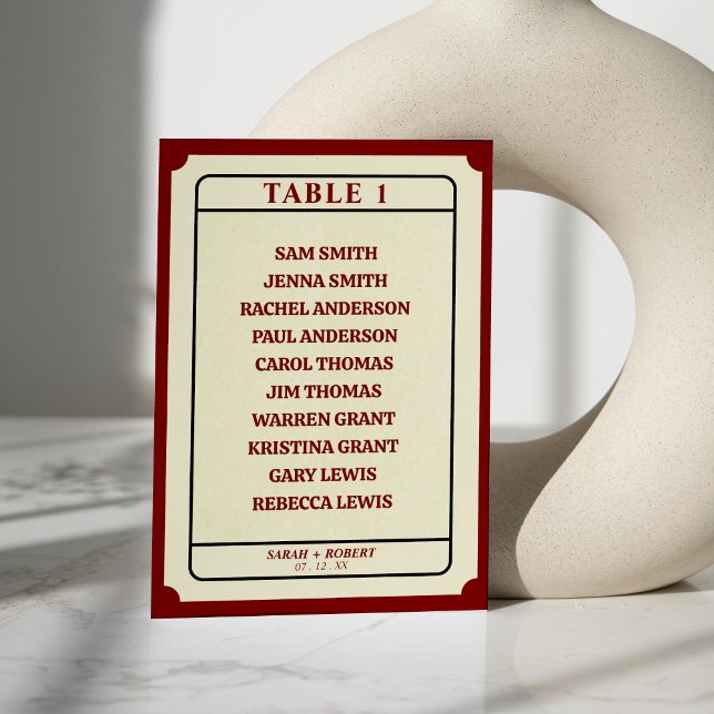 Retro Ticket Stub Wedding Seating Chart Table Number (Retro Ticket Stub Wedding Seating Chart Table Number)