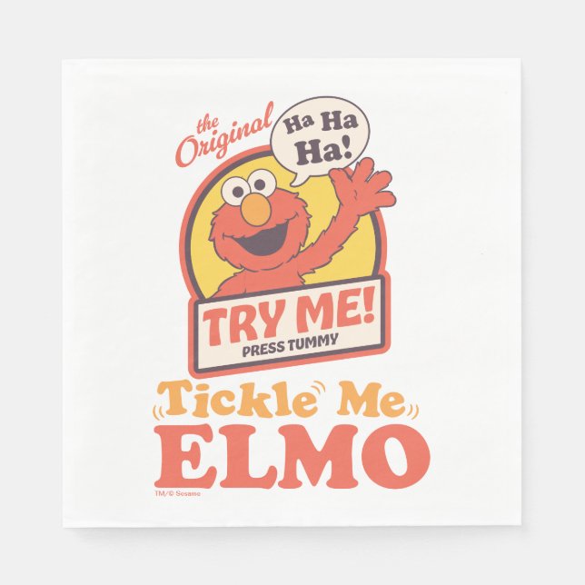 Retro Tickle Me Elmo Waving Graphic Napkin (Front)