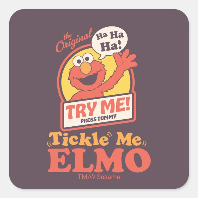 Retro Tickle Me Elmo Waving Graphic Square Sticker (Front)