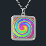 Retro Tie Dye Hippie Psychedelic Silver Plated Necklace<br><div class="desc">This groovy design features a bright,  swirly rainbow of colours in a tie-dyed pattern. It's a fun,  retro design for peace-loving hippies / bohemians who love the 1960's,  1970's and psychedelic colour.</div>