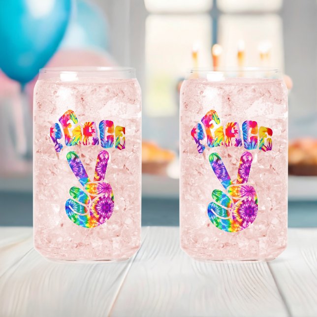 Retro Tie Dye Peace Sign Can Glass Set (Insitu (Baby Shower))