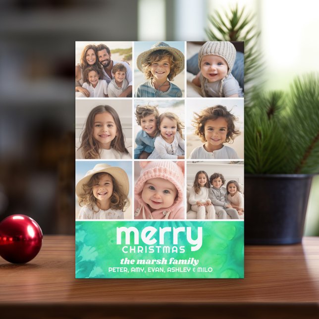 Retro Tie-Dye Teal Lime - Photo - Merry Christmas Holiday Card (Retro Tie Dye Pattern Christmas Card. Add a little color to your holiday with this online photo card)