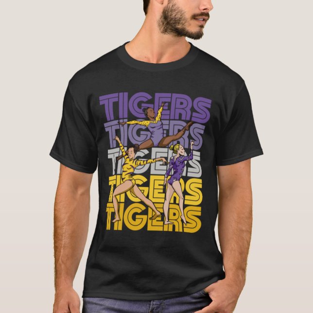 Retro Tigers Gymnastics  Purple _ Gold Gymnasts.pn T-Shirt (Front)