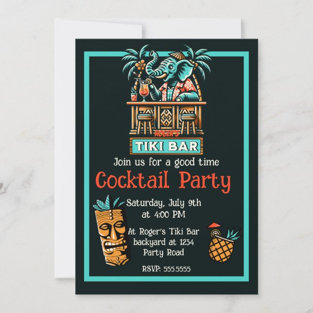 Retro Tiki Bar Cocktail Party Invitation (Front)